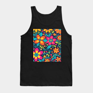 Flower Power Retro, Floral Pattern Graphic Design Tank Top